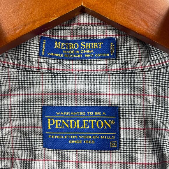 Pendleton Woolen Mills Metro Shirt Men's XL Black/Red Plaid Wrinkle Resistant - Picture 5 of 9